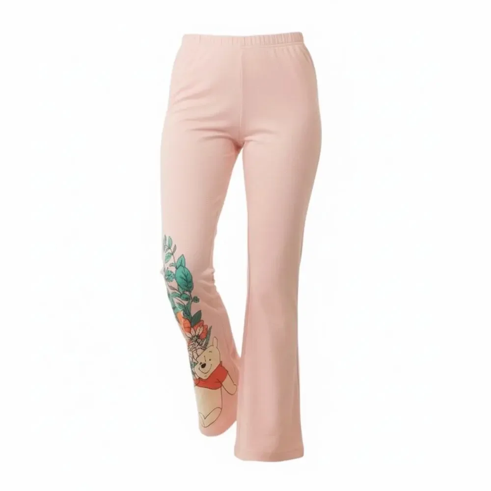 Disney Winnie The Pooh Girls Pink Flare Pants Bell Bottoms Floral Piglet Small